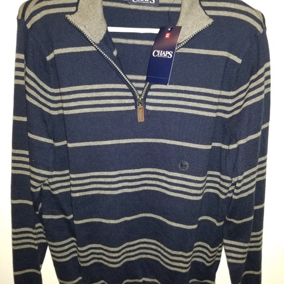 Ralph Lauren Chaps men's quarter zip sweater, NWT, adult small, navy stripe - Picture 2 of 4